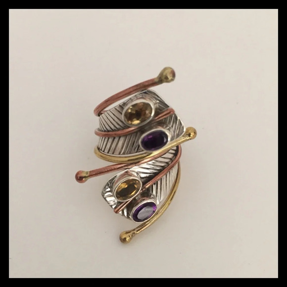 Artisan Tri Tone Sterling Silver Feathered Wrap Ring Brand New Size 7 - Picture 4 of 6